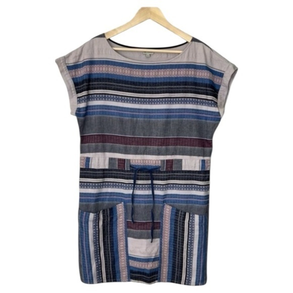 The Odells boho Striped Casual Dress in blues